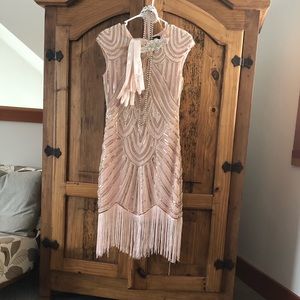 1920s Flapper Dress Crystal Sequin Fringed Gatsby